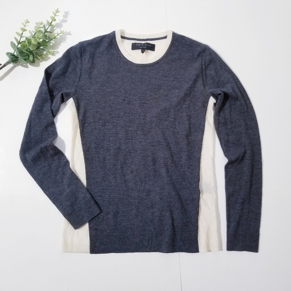 Rag & Bone Renelle Two-Tone Slub Pullover Merino Wool Sweatee Top - Picture 6 of 11